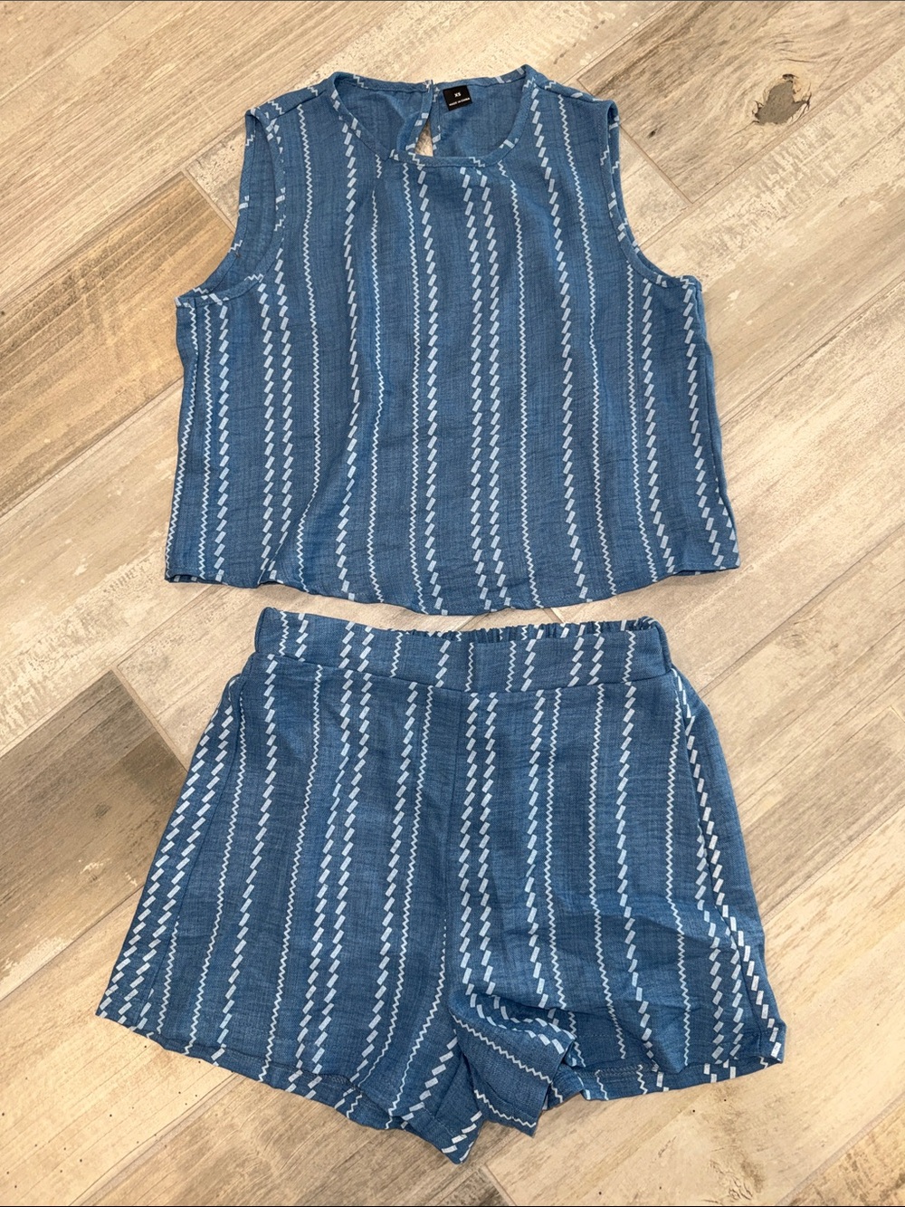 Blue Two-Piece Knit Tank & Shorts Set